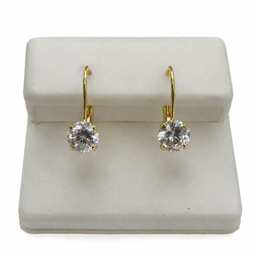 Cubic Zirconia 6mm Leverback Earrings 3.00ct TW 14K Solid Gold